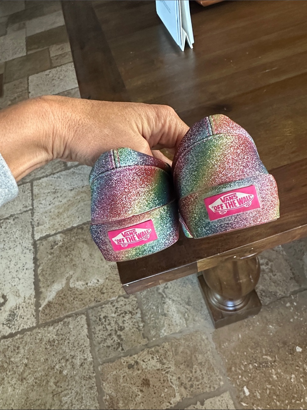 Vans Kids Rainbow Glitter Slip-On Sneakers with Pink Trim -2.5 (NWOB) - Picture 3 of 5